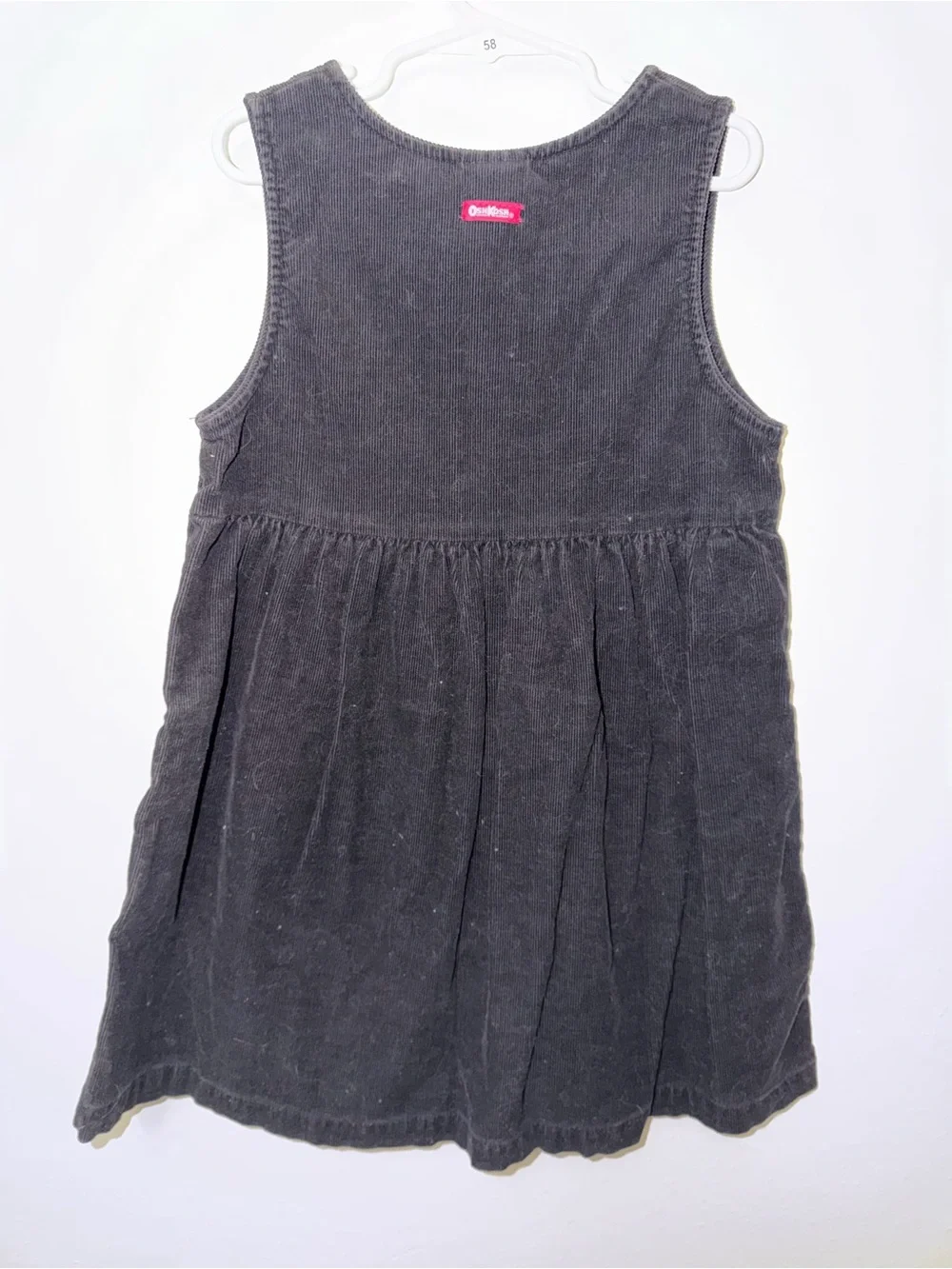 VTG Oshkosh Corduroy Jumper Dress Black Logo Flower Buttons Size 6 USA Girl's